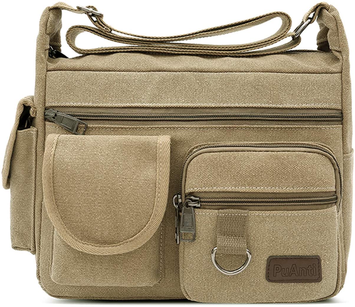FANDARE Canvas Crossbody Bag Messenger Bag Satchel Shoulder Bag Working Bag Bookbag Briefcase for Men and Women Khaki