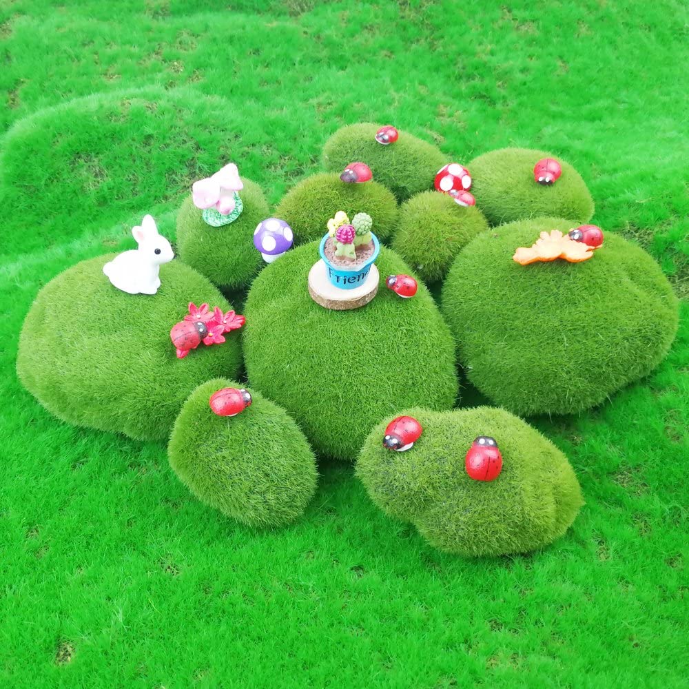 LJY 12 Pcs Artificial Moss Rocks (6 Sizes), Decorative Green Foam Stones - Image 4