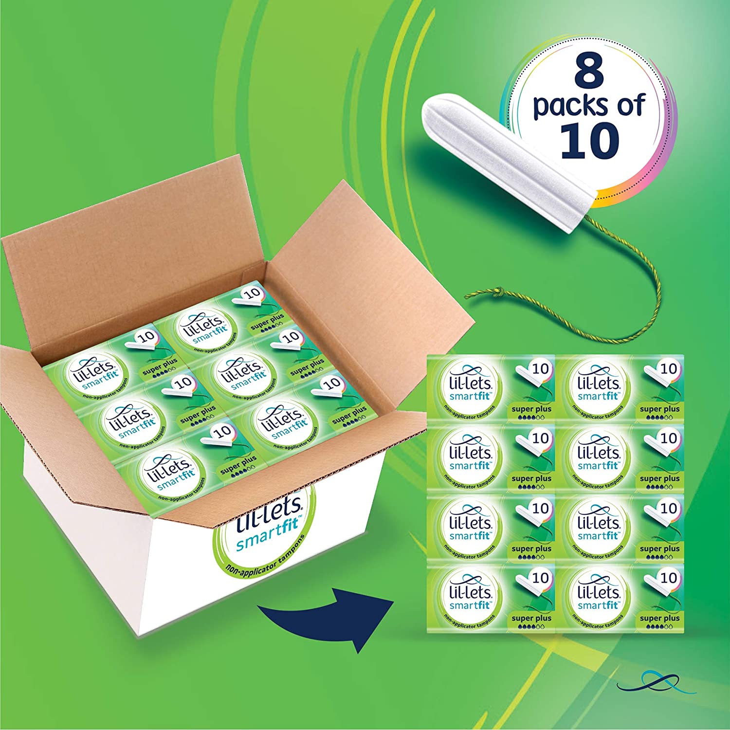 Lil-Lets Smartfit Non-Applicator Tampons, Super Plus, 8 Packs of 10 Tampons, White,L766 - Image 2