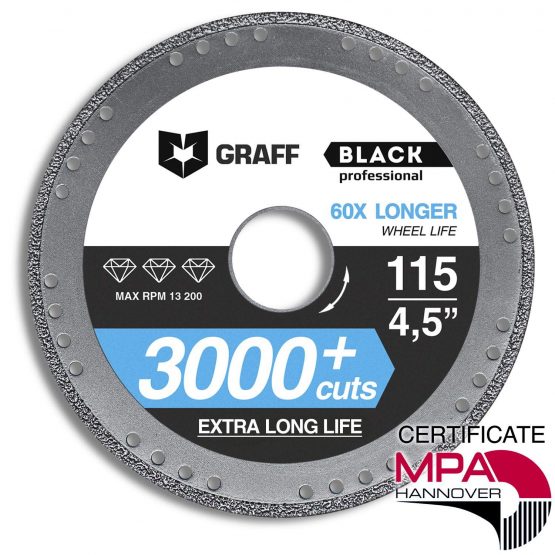 Metal Cutter GRAFF® Black 115mm, Professional Angle Grinder Cutting Wheel, Sheet Metal Cutter, Cut Off Wheel 22.23 mm Arbor - 3x Longer Metal Max Wheel Life (115 mm)