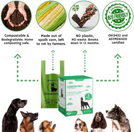 Alpha Pets Compostable Dog Poo Bags With Easy-Tie Handles - 320 Medium-Large Biodegradable Cornstarch Pet Waste Bags - 3 Month Supply With Dispenser Box - Image 2