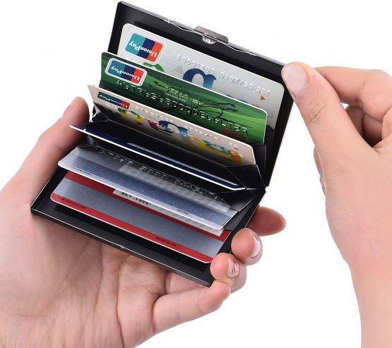RFID Slim Metal Credit Card Holder Wallet for Ladies and Men,Credit Card Caes for Against Electronic Pickpockets & Identity Theft. (Black) - Image 2