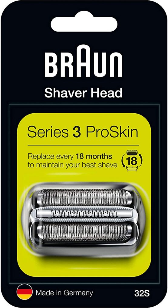 Braun Series 3 Electric Shaver Replacement Head, Easily Attach Your New Shaver Head, Compatible With All Series 3 ProSkin Electric Shavers, 32S, Silver