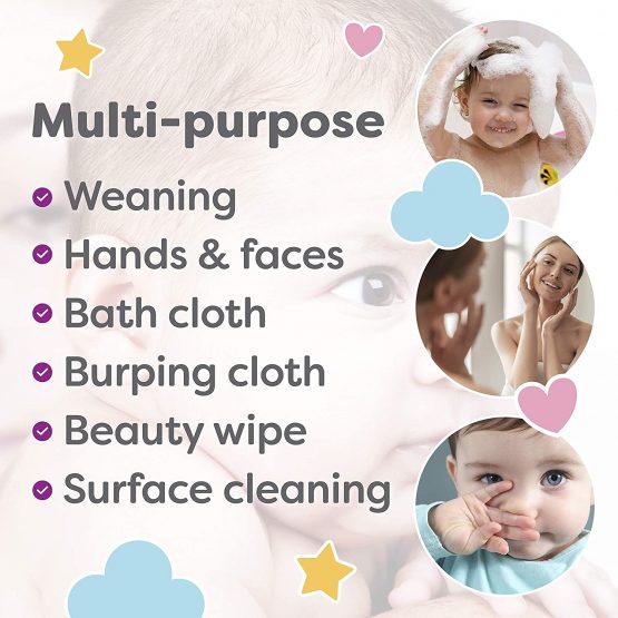 Little Gubbins 20 Microfibre Baby Wipes with Free Laundry Bag | Pack of 20 x 20cm Reusable, Washable, Dry, Unscented Cloths | Multipack of Rainbow Colours Ideal for Hands & Faces - Image 4