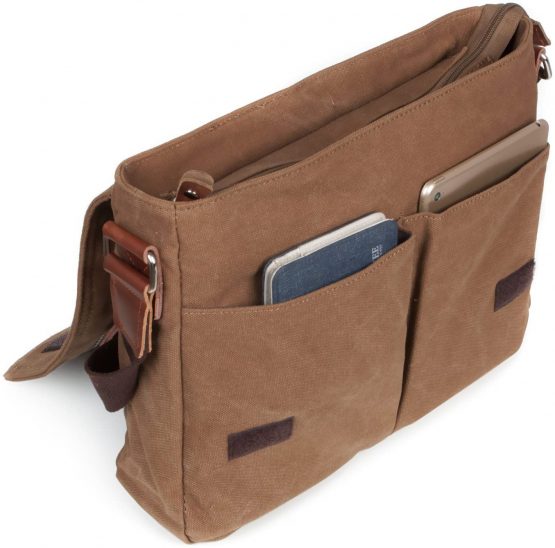 LOSMILE Mens Canvas Messenger Shoulder Bag. (Brown) - Image 2