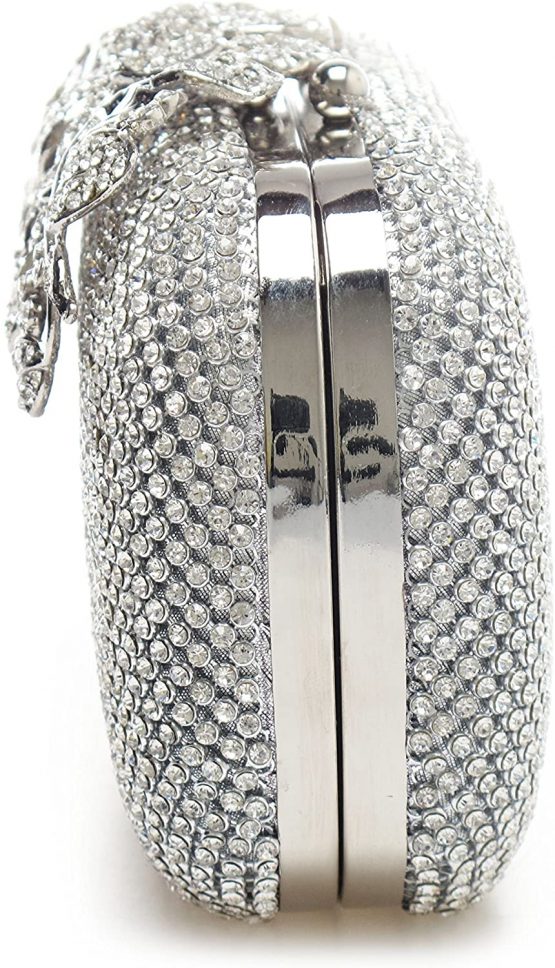 Unique Clasp Silver Diamante Crystal Diamond Evening bag Clutch Purse Party Bridal Prom - Image 3