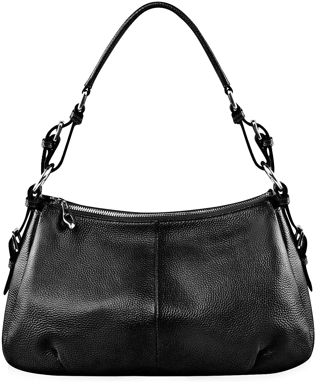 S-ZONE Womens Hobo Genuine Leather Shoulder Bag Top-handle Handbag Ladies Purses, Black