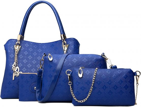 Pahajim Women Handbags Sets Large Tote Bag Crossbody Clutch for Ladies 4 Piece Hobo Top Handle Satchels Shoulder and Purse Clutch for Gift (Blue)
