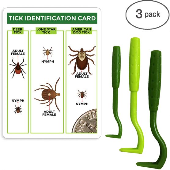 TickCheck Tick Remover Tools and Tick Identification Card for Humans, Dogs & Cats 1 Set (Pack of 3)
