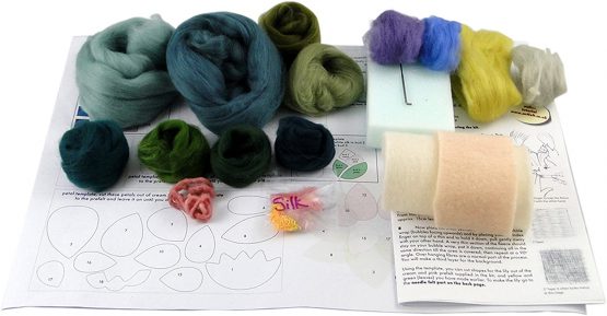 Artfelt Water Lily picture felt kit- a carefully designed felting kit to make a Water Lily picture inspired by Monet with online tutorial. - Image 2