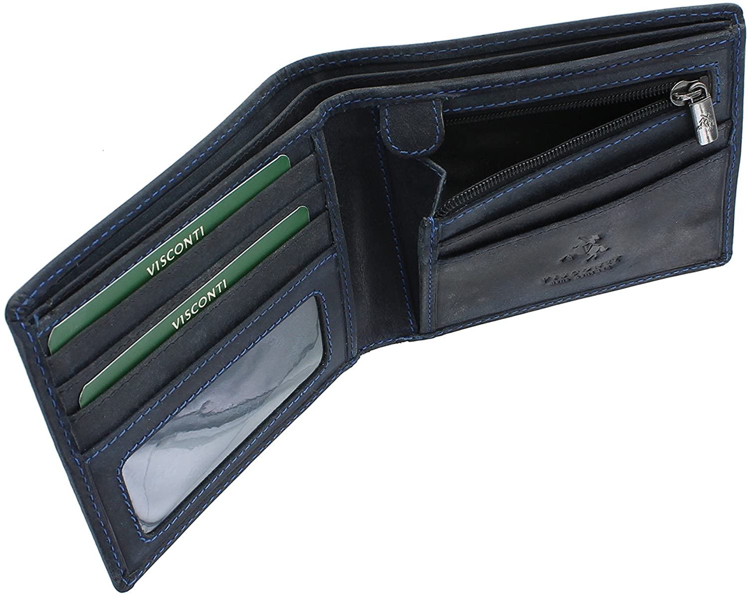 VISCONTI Hunter Oiled Leather Shield Wallet 707 Oil Blue RFID - Image 3