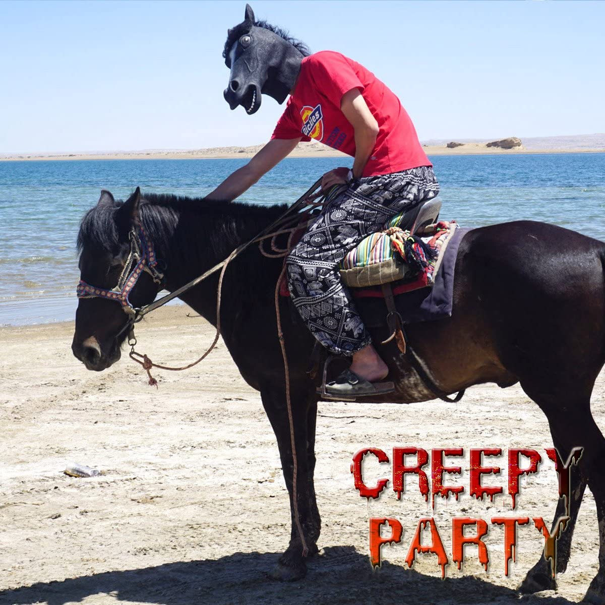 CreepyParty Horse Mask Black Horse Head Mask Latex Realistic Animal Full Head Mask for Halloween Costume Party - Image 3