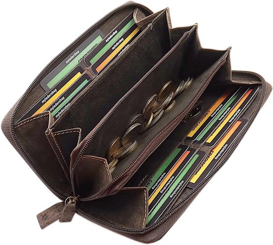 Large Leather Women´s Purse with Beautiful Liana Pattern with Zipper with RFID & NFC Blocking (Brown) - Image 4