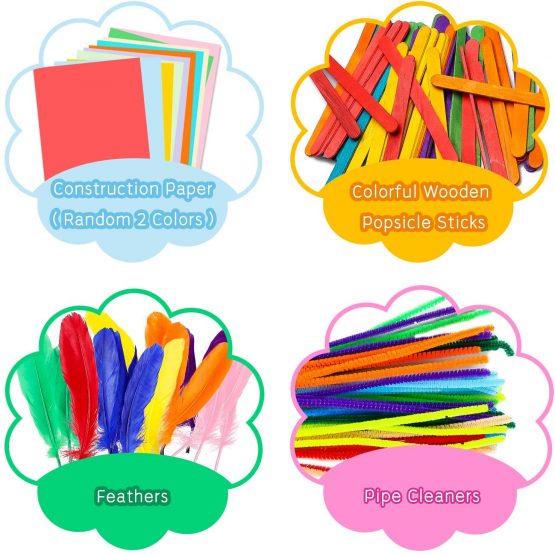 WATINC 1000Pcs DIY Art Craft Sets Supplies for Kids Toddlers Modern Kid Crafting Supplies Kits Include Pipe Cleaners, Colour Felt, Glitter Pom Poms, Feather, Buttons, Sequins - Image 3