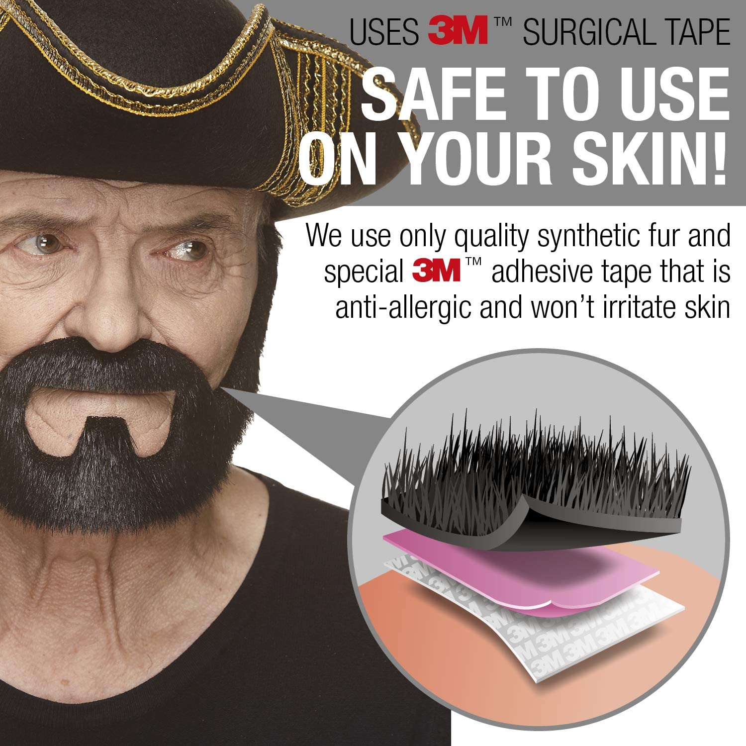 Mustaches Self Adhesive, Novelty, On Bail Fake Beard, False Facial Hair, Black Lustrous Color - Image 2
