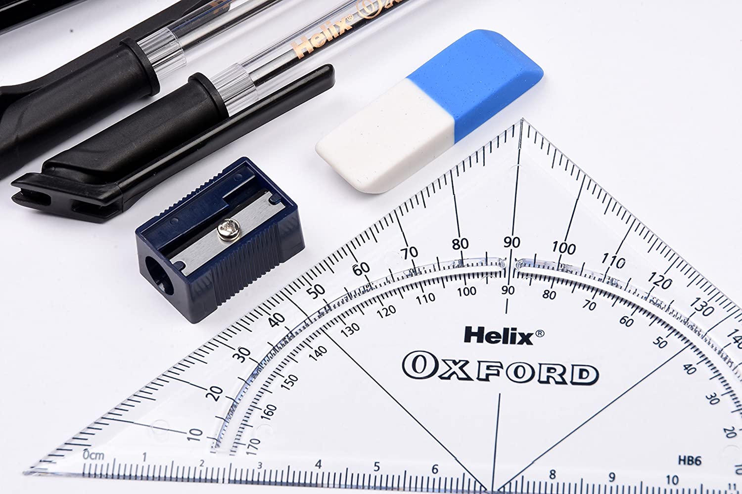 Helix Oxford Filled Exam Pencil Case Set, Clear Case with Black Ballpoint Pens, Pencil, Eraser - Image 4