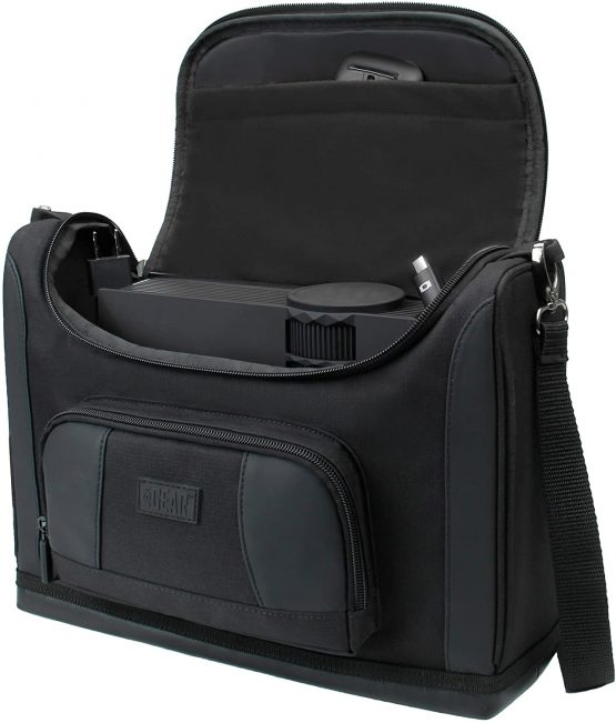 USA Gear Mini Projector Travel Messenger Bag Carry Case up to 31.8 x 19.81 x 10.41 cm - Accessory Pockets Customisable Dividers- Compatible with Select Elephas, Apeman, HuiHeng, Wimius and More- Black