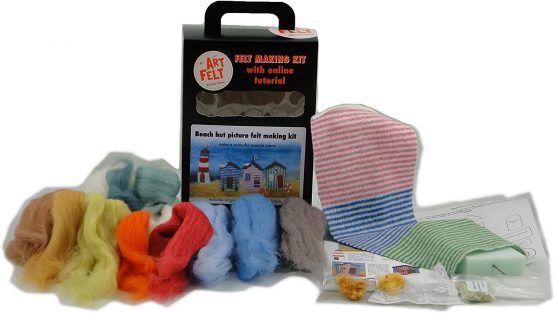 Artfelt beach hut picture felt kit- a carefully designed felting kit to make a colourful seaside scene with beach huts and a lighthouse. - Image 2