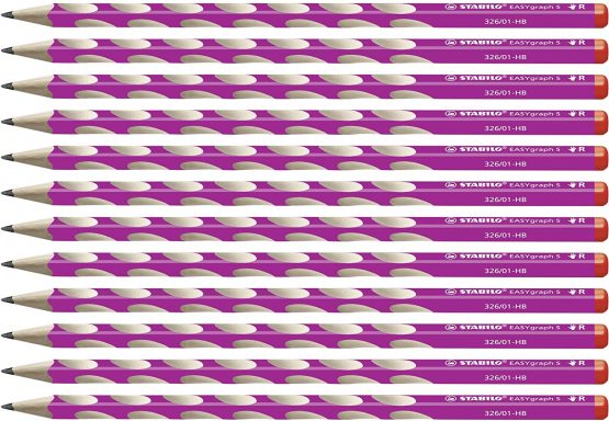 Handwriting Pencil - STABILO EASYgraph S Box of 12 HB Pink Right Handed