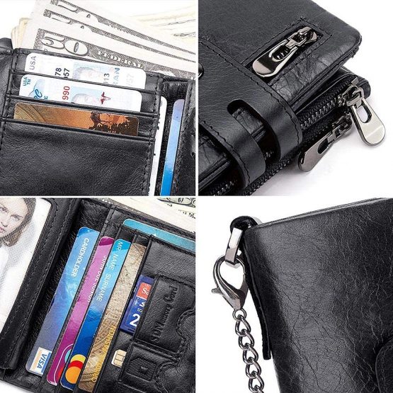 HALOViE Mens Wallet RFID Blocking Leather Wallets with Zip Coin Pocket Credit Card Holder Anti-Theft Purse(Black) - Image 3