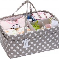 Hinwo Baby Diaper Caddy 3-Compartment Infant Nursery Tote Storage Bin Portable Car Organizer Newborn Shower Gift Basket with Detachable Divider and 10 Invisible Pockets for Diapers & Wipes (Grey Star)