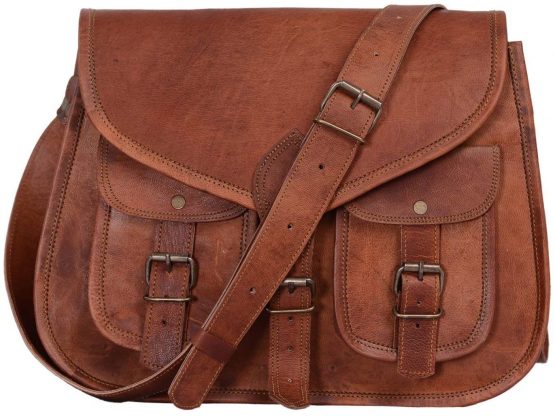 ALASKA EXPORTS - 14 Inch Leather Purse Women Shoulder Bag Crossbody Satchel Ladies Tote Travel Purse Genuine Leather (10 X 13 X 3.5 INCH)