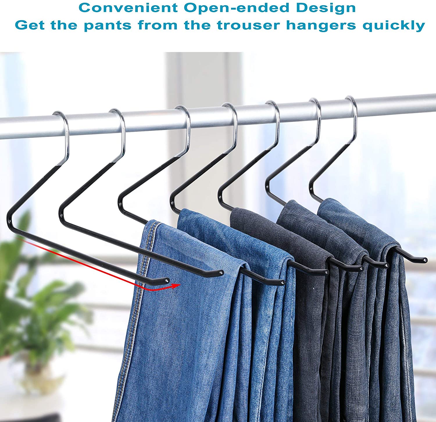 Ipow Heavy Duty Metal Slacks/Trousers Hangers Open Ended Pants Easy Slide Organizers, Chrome and Black Friction - Image 4
