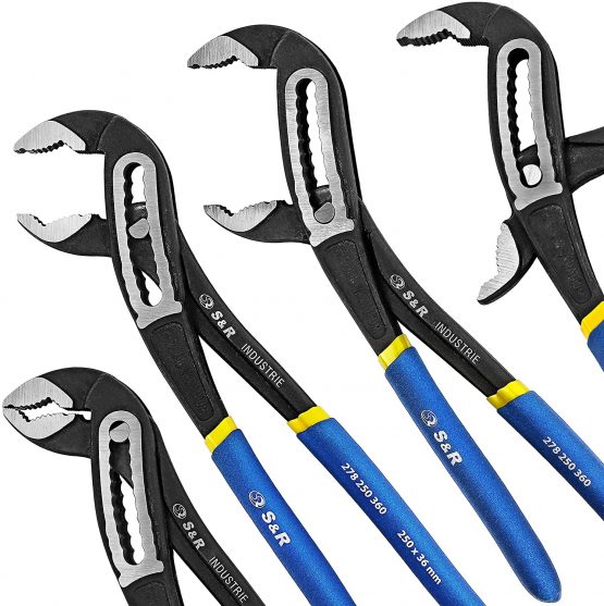 S&R Water Pump Pliers, Pipe Wrench 250 x 36 mm, CR-V Steel Phosphatised, Opening Width 55 mm, Double Coated Secure Handles - Image 3
