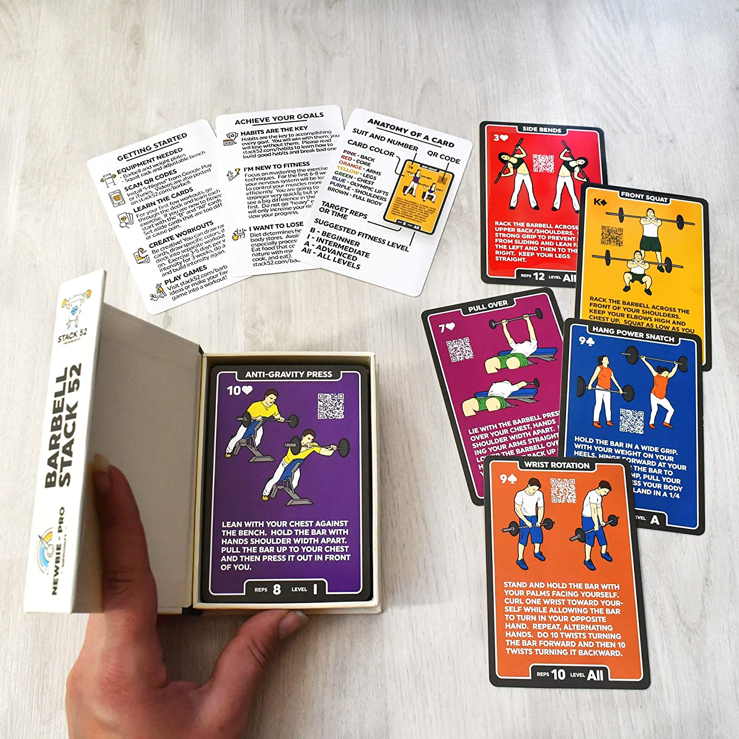 Stack 52 Barbell Exercise Cards. Weight Lifting Playing Card Game. Video Instructions Included. Bodybuilding - Image 2