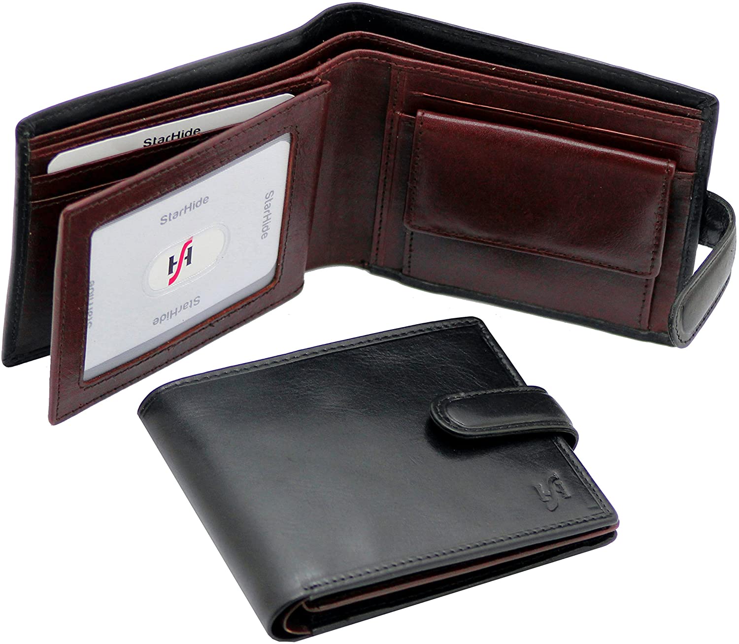 STARHIDE Genuine Leather RFID Blocking Wallet for Men, Slim Bifold with Coin Pocket, Clear ID Window, 8 Card Slots - Image 2