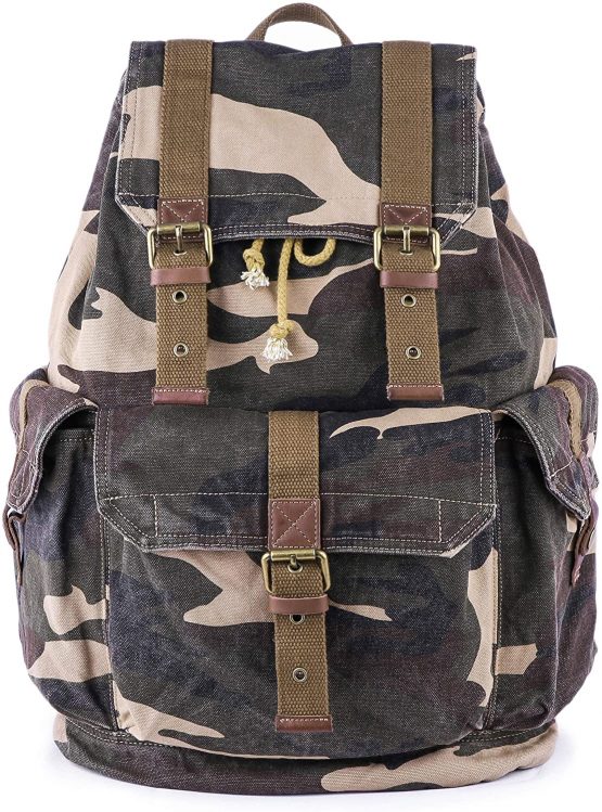 Gootium Canvas Backpack - Vintage Outdoor Rucksack Travel Day Pack, Camouflage