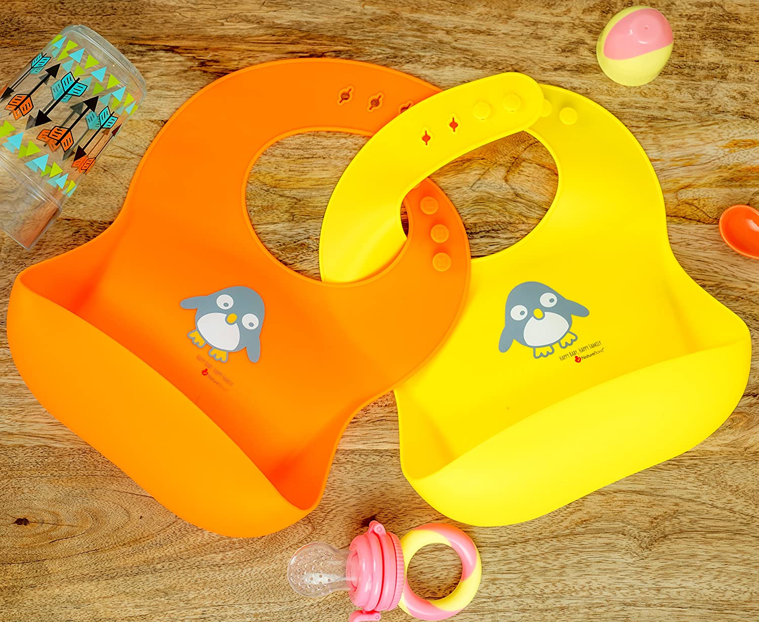 NatureBond Silicone Weaning Bibs for Babies & Toddlers (2pcs) with Waterproof Pouch, Lemonade Yellow & Tangerine Orange - Image 3