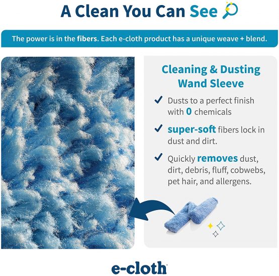 E-Cloth Cleaning & Dusting Wand Sleeve, Microfibre, 300 Wash Guarantee, Blue, 1 Pack - Image 4