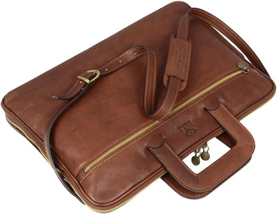 Leather Briefcase Slim Laptop Messenger Bag Unisex - Time Resistance - Image 4