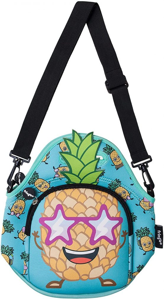 FRINGOO® Kids Lunch Bag Neoprene Thermal Insulated Zipped Pocket Shoulder Strap Nursery School Cooler Bag (Pineapple) - Image 4