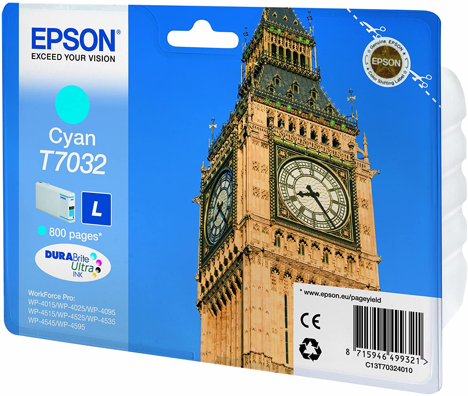 Epson T7032 Big Ben Cyan Genuine, Ink Cartridge DuraBrite Ultra - Image 2
