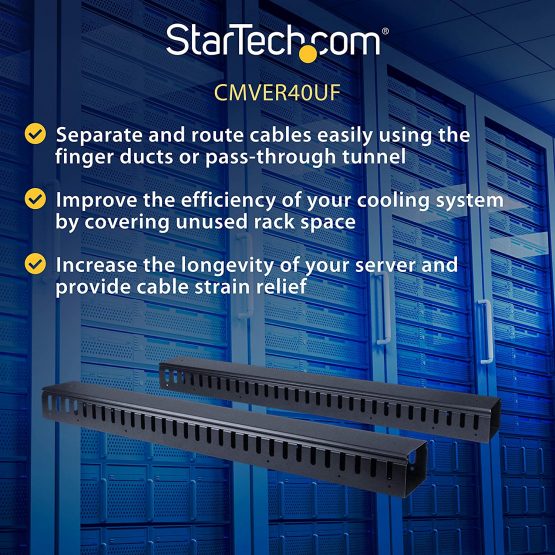 StarTech Vertical Cable Organizer with Finger Ducts - Vertical Cable Management Panel - Rack-Mount Cable Raceway - 0U - 6 ft. (CMVER40UF) - Image 3