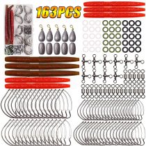 SHADDOCK Wacky Rig Worm Hook Kit, 163pcs/box Senko Baits Weedless Wacky Hooks O-Rings Fishing Hooks Wacky Tool Kit for Artificial Soft Stick Baits