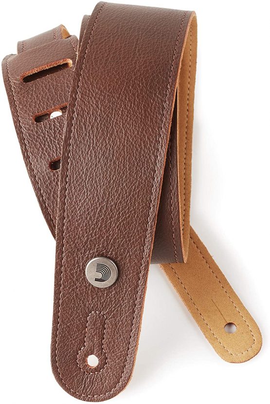 D'Addario Accessories Leather Guitar Strap - Guitar Accessories - Electric Guitar Strap, Acoustic Guitar Strap, Acoustic Electric Guitar Strap & Bass Guitar Strap - Slim Garment - Brown