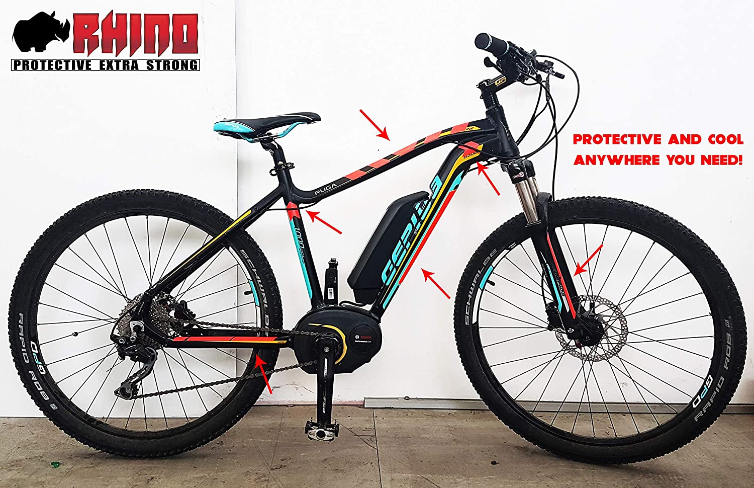 4R Quattroerre.it 16759 Rhino MTB Bike Frame Protection Sticker, Fluo Red, 35 x 17.5 cm - Image 3