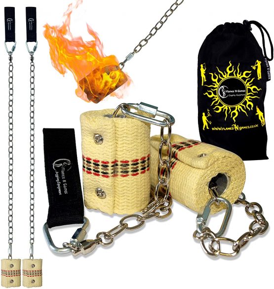 Flames 'N Games CLASSIC PRO Fire Poi Set - 2x65mm Wicks + Free Travel Bag