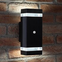 Auraglow PIR Motion Sensor Double Up & Down Outdoor Wall Security Light - Black - Warm White