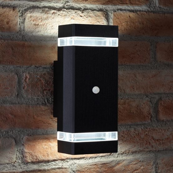Auraglow PIR Motion Sensor Double Up & Down Outdoor Wall Security Light - Black - Warm White