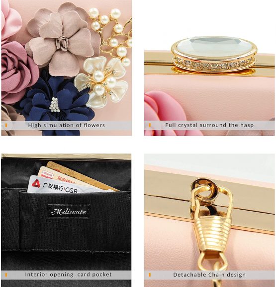 Milisente Women Clutch Bag Flower Evening Bag Handbag Wedding Clutch Purse - Image 4