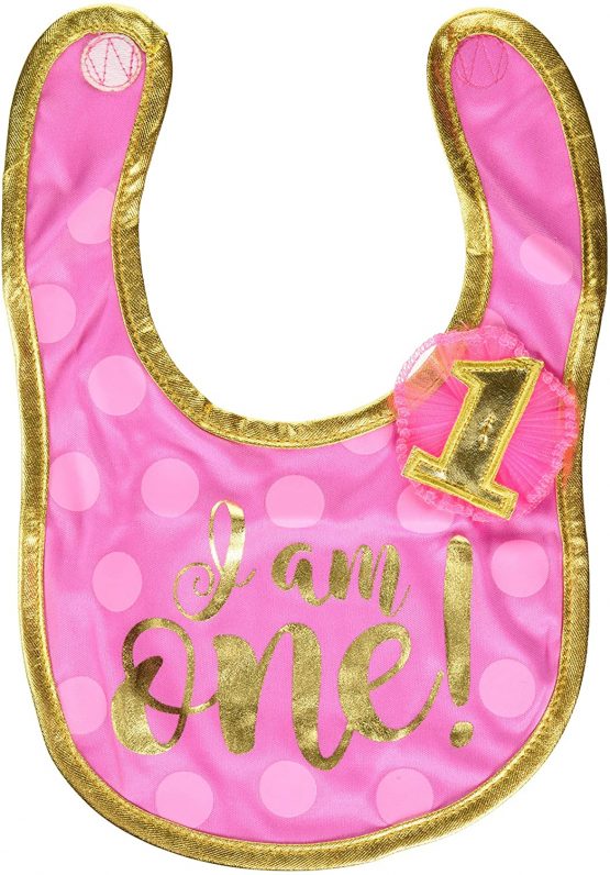 amscan 430584 Birthday I Am One 1 Pc, Bib Fabric 1st Birtday Pink