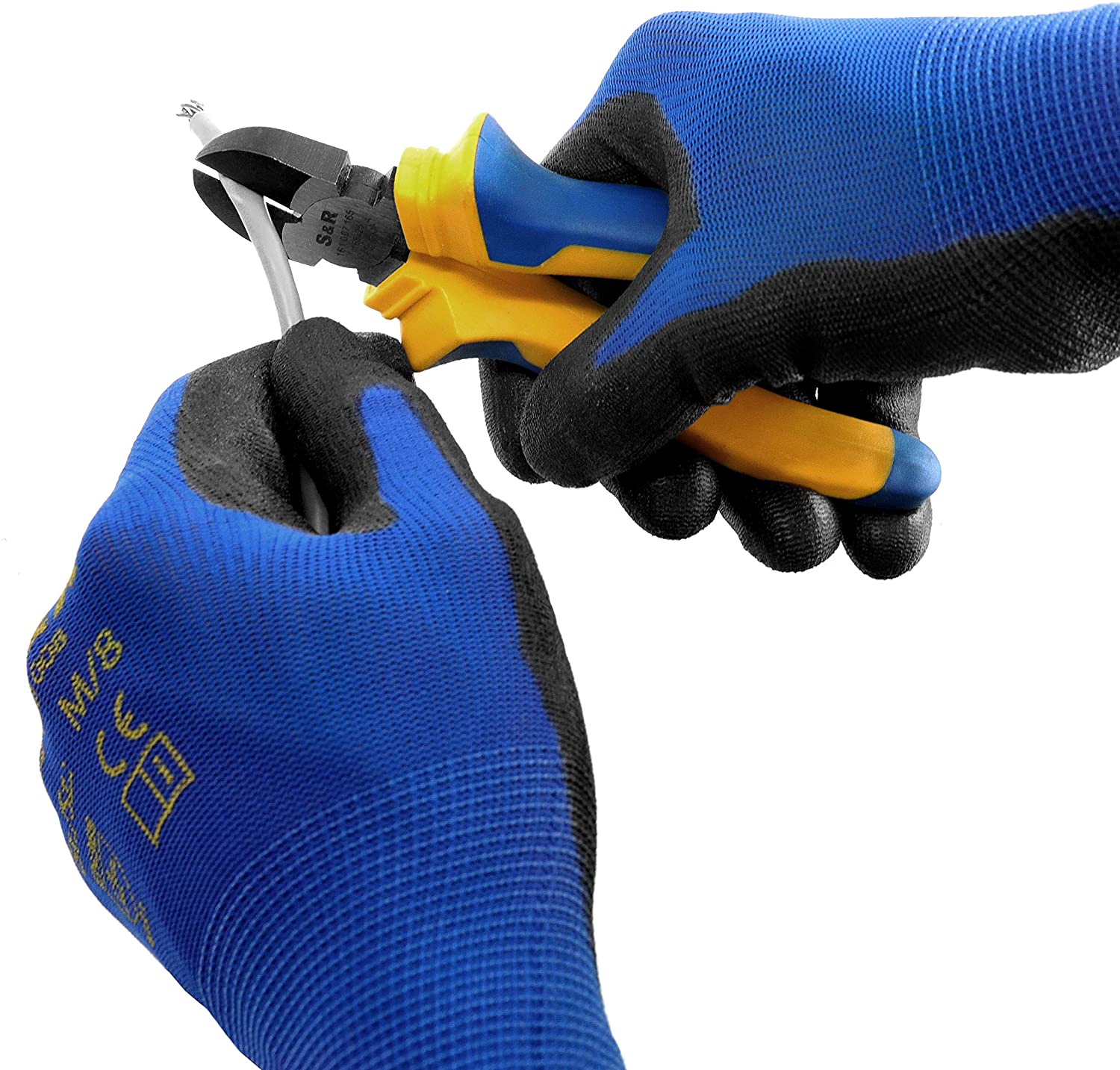 S&R Work Gloves - 12 works, Size L/9, Latex-Coated Nylon Protective Gloves for Indoor & Outdoor Use, black/blue, L (Pack of 24) - Image 4
