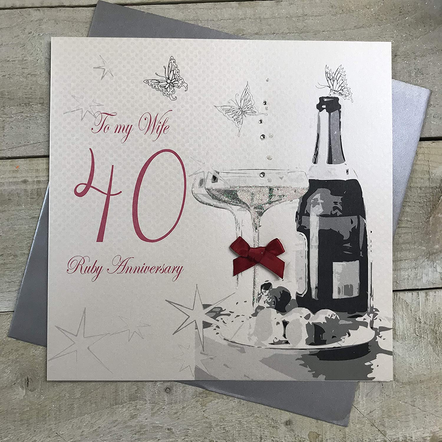 white cotton cards Large To My Wife Ruby Wedding Anniversary, Handmade 40th Anniversary Card, White, XLBD40W