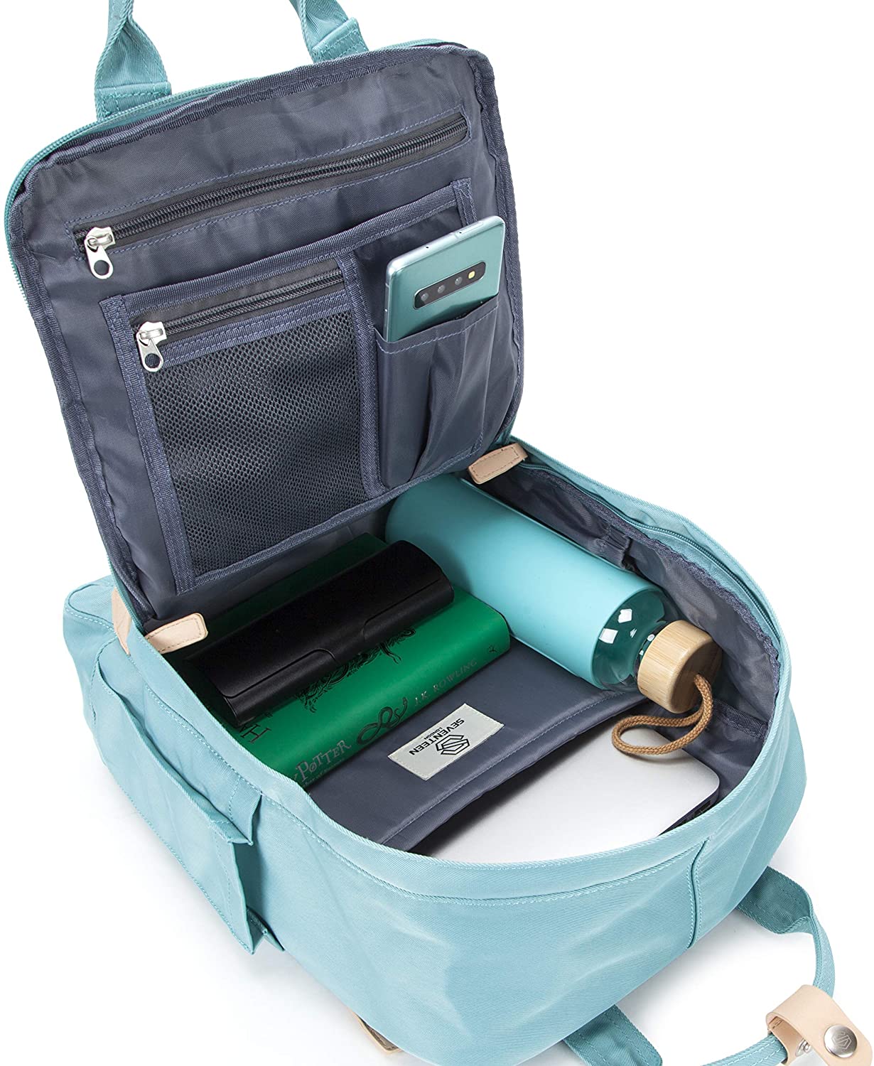 SEVENTEEN LONDON - Modern Urban Unisex Turquoise 'Wimbledon' Backpack in a Classic Slim Simple Design - Fits Laptop up to 13” - Image 4
