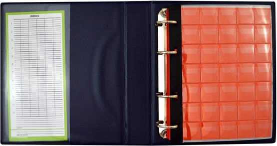 Collector Coin Album IN CASE for 221 mix sizes coins from small till large coin - with pages and red dividers + index - BLUE - Image 3