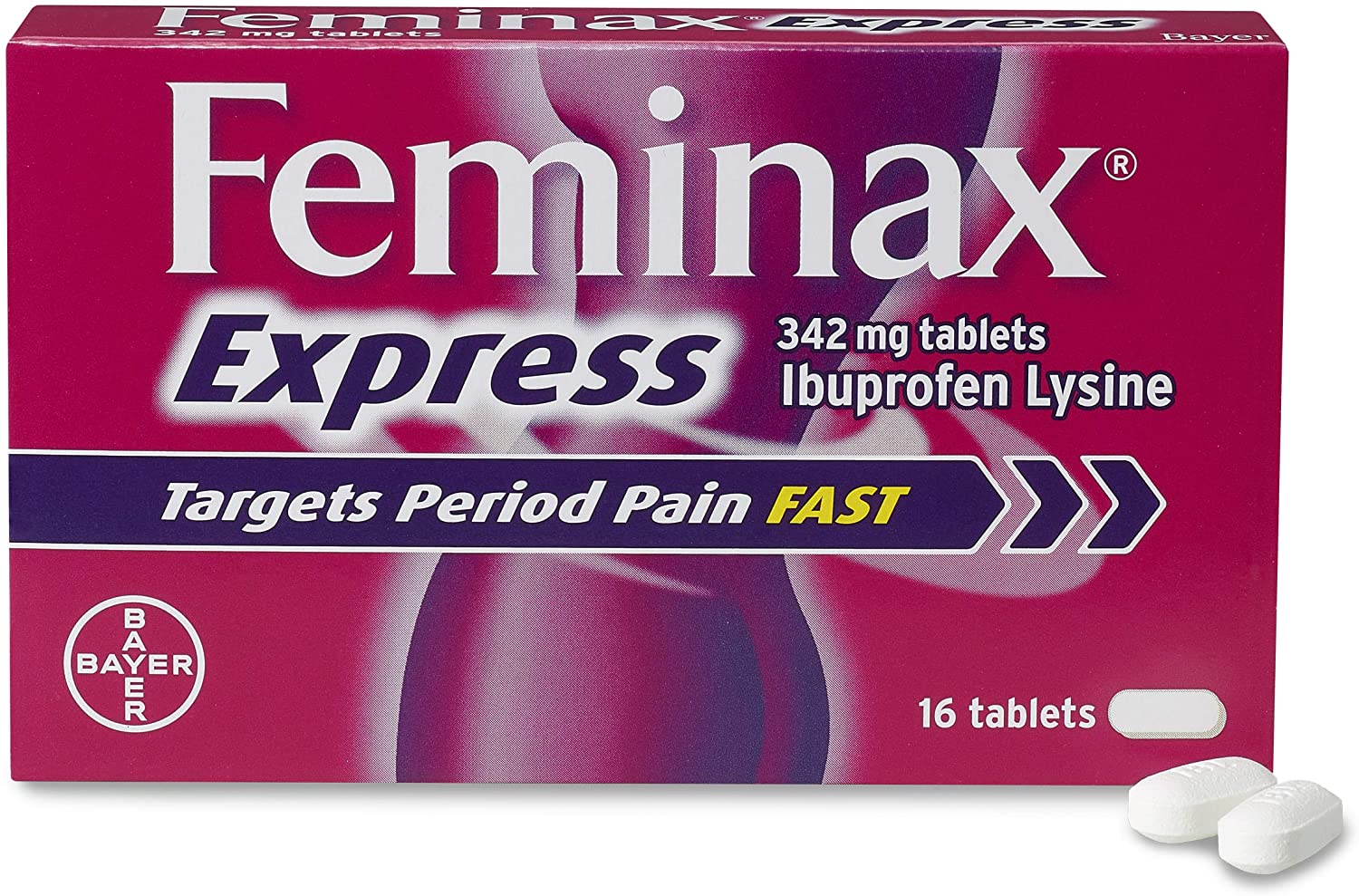 Feminax Express with Ibuprofen and Lysine - 342 mg x 16 Tablets, Pink 5, 16 Count (Pack of 1) - Image 2